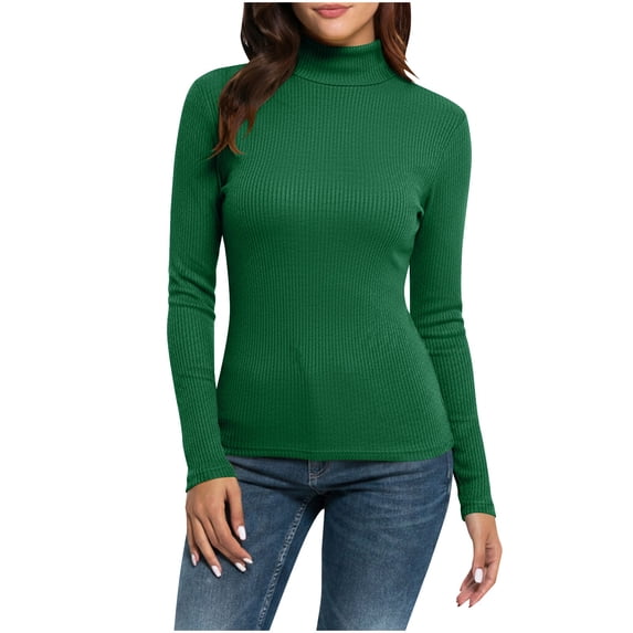 Ounisa Turtleneck Ribbed Sweaters for Women Cute Knitted Warm Fitted Sweater S-2XL