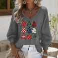 thumbnail image 1 of Ounisa Ugly Christmas Trees Tops 3/4 Sleeve Shirt for Women Soft Waffle Cute Funny Wintertime Holiday Parties Sweatshirts Deep V Neck Pullover, 1 of 3