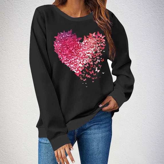 Ounisa Valentine's Day Sweatshirt for Women Funny Love Heart Letter Shirts Casual Pullover Long Sleeve Crewneck Clothes