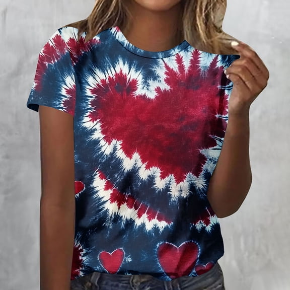 Ounisa Valentine's Shirt for Womens Cute Love Heart Printed Tees Short Sleeve Graphic Tops