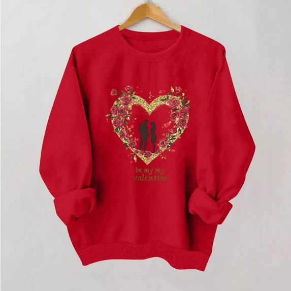 Ounisa Valentine's Sweatshirt for Women Cute Love Heart Shirts Casual Long Sleeve Valentine Tshirt Clothes Tops