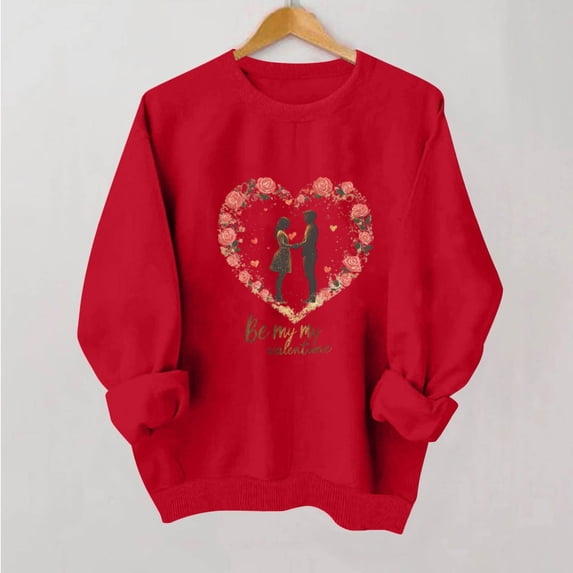 Ounisa Valentine's Sweatshirt for Women Cute Love Heart Shirts Casual Long Sleeve Valentine Tshirt Clothes Tops