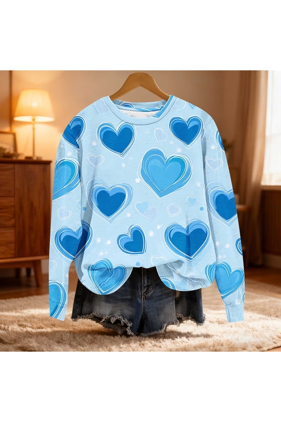 Valentines Day Shirts Women Valentine Crewneck Sweatshirts Love Heart Sweatshirt Valentine's Long Sleeve Tops