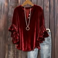 thumbnail image 1 of Ounisa Velvet Tops for Women Pleated Button Dwon Dressy Casual Loose Blouse Tops for Holiday party, 1 of 6