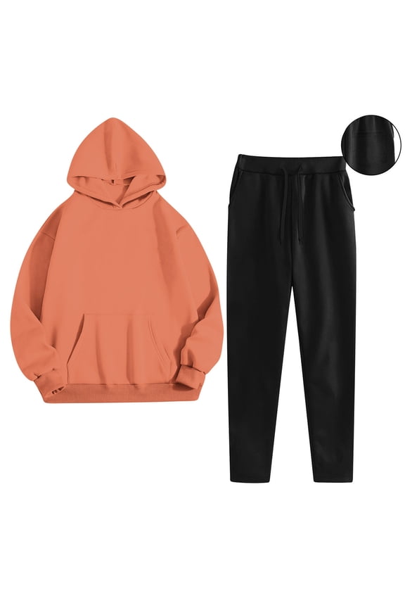 Women 2 Piece Set, Solid Long Sleeved Sweatshirt Set, Elastic High Waist Loose Jogger Pants with Pocket Crew-Neck Long-Sleeved Trousers, Hoodies Sweatshirts for Women