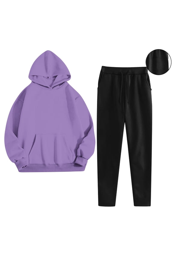 Women 2 Piece Set, Solid Long Sleeved Sweatshirt Set, Elastic High Waist Loose Jogger Pants with Pocket Crew-Neck Long-Sleeved Trousers, Hoodies Sweatshirts for Women