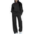 thumbnail image 1 of Ounisa Women 2 Piece Set, Solid Long Sleeved Sweatshirt Set, Elastic High Waist Loose Jogger Pants with Pocket Crew-Neck Long-Sleeved Trousers, 1 of 6