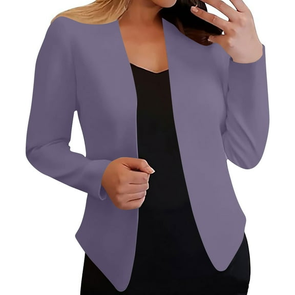 Ounisa Women 3/4 Sleeve Blazer Open Front Cardigan Jacket Work Office Blazer Casual Long Sleeve V-neck Top