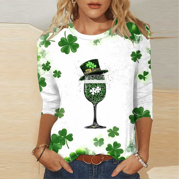 Ounisa Women 3/4 Sleeve St. Patrick's Day T-Shirts Crew Neck Spring Graphic Tee Tops Clothes
