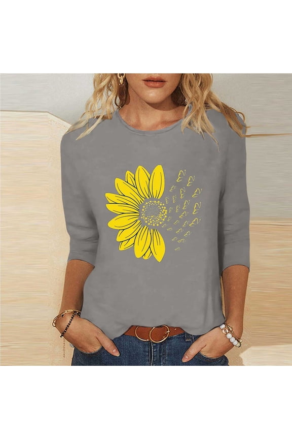 Women 3/4 Sleeve St. Patrick's Day T-Shirts Crew Neck Spring Graphic Tee Tops Daisy Printed Clothes
