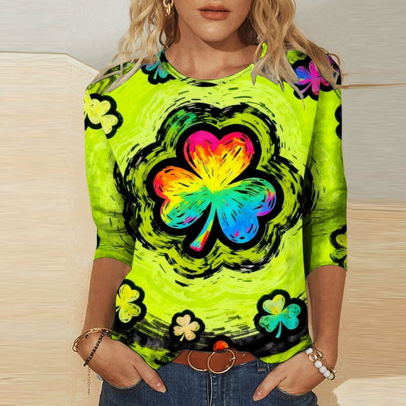 Ounisa Women 3/4 Sleeve St. Patrick's Day T-Shirts Crew Neck Spring Graphic Tee Tops