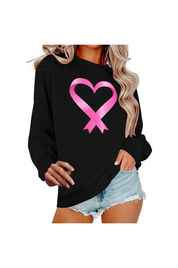 Women Breast Cancer Sweatshirt Pink Ribbon Sweater Cancer Awareness Long Sleeve Casual Fall Crewneck Pullover