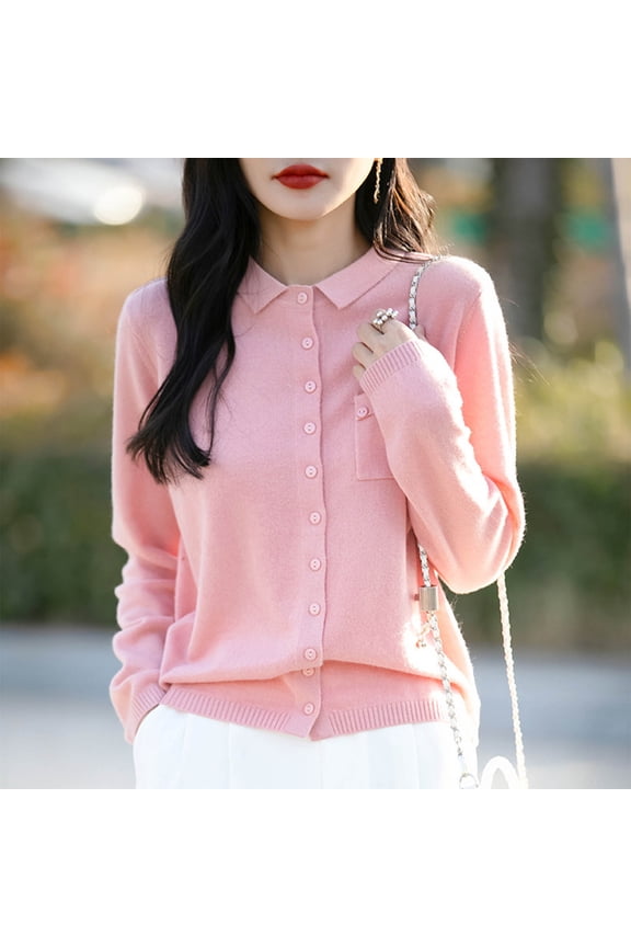 Women Cardigan Sweater Button Down Crew Neck Ribbed Knit Sweater with Pockets