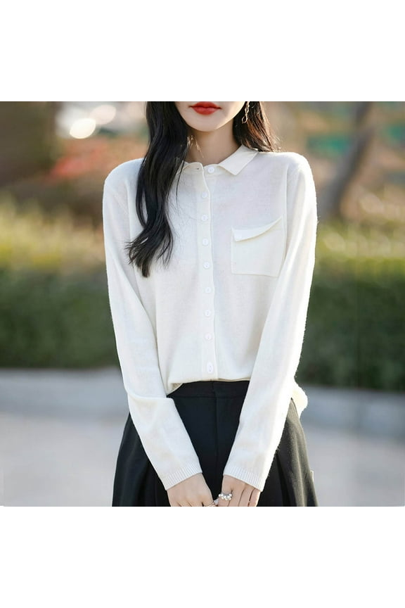 Women Cardigan Sweater Button Down Crew Neck Ribbed Knit Sweater with Pockets