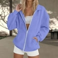 thumbnail image 1 of Ounisa Women Coats Top Casual Ziper Fleece Lapel Outerwear Jackets Relaxed Fit Oversized Sweatshirt with Hood Lightweight Fall Winter Jackets for Women 2025, 1 of 5