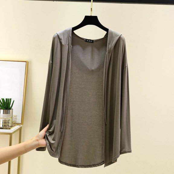 Ounisa Women Fashion Hoodies Casual Solid Color Lightweight Fall Open Front Cardigans Long Sleeve Tops with Pockets