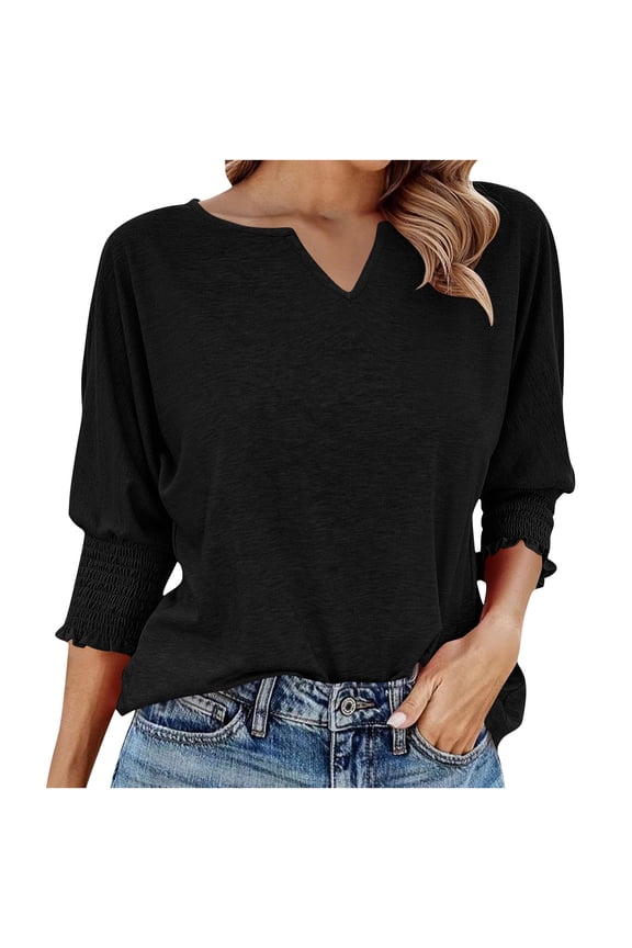 Women Fashion V-Neck Half Sleeves Oversized T Shirt Solid Casual Loose Basic Tops