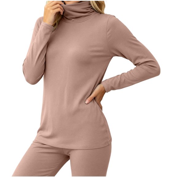 Ounisa Women High Turtleneck Baselayer Tops Long Sleeve Built In Bra Pads Soft Thermal Shirts Solid Color Slim Daily Underwear