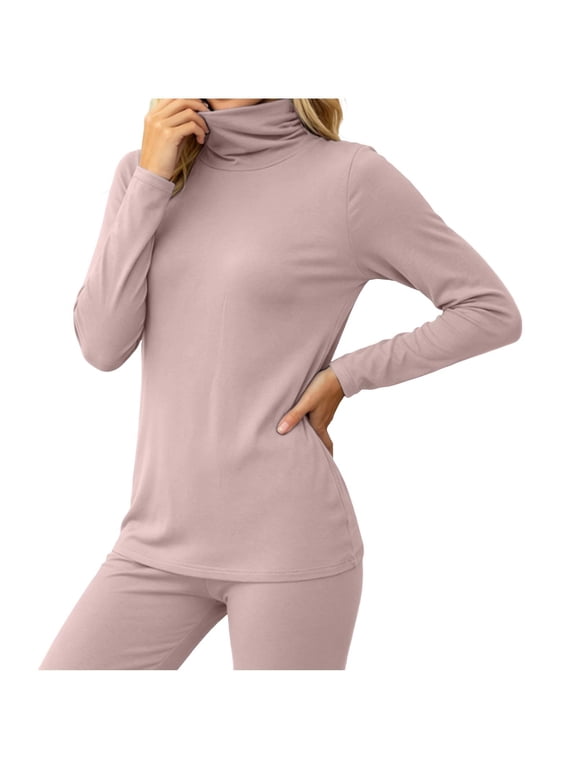 Women High Turtleneck Baselayer Tops Long Sleeve Built In Bra Pads Soft Thermal Shirts Solid Color Slim Daily Underwear