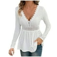 thumbnail image 1 of Ounisa Women Lace Patchwork Shirts Long Sleeve V Neck Tops Going Out Sexy Solid Color Casual Slim Fit Blouses, 1 of 7