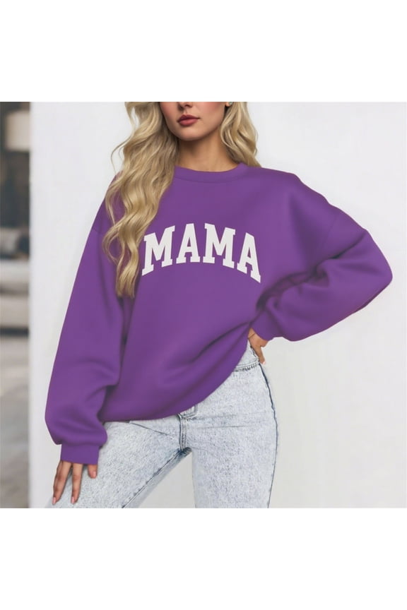 Women Long Sleeve Mama Sweatshirts Oversized Crewneck Pullover Hoodies Casual Knit Graphic Mom Tops Sweater