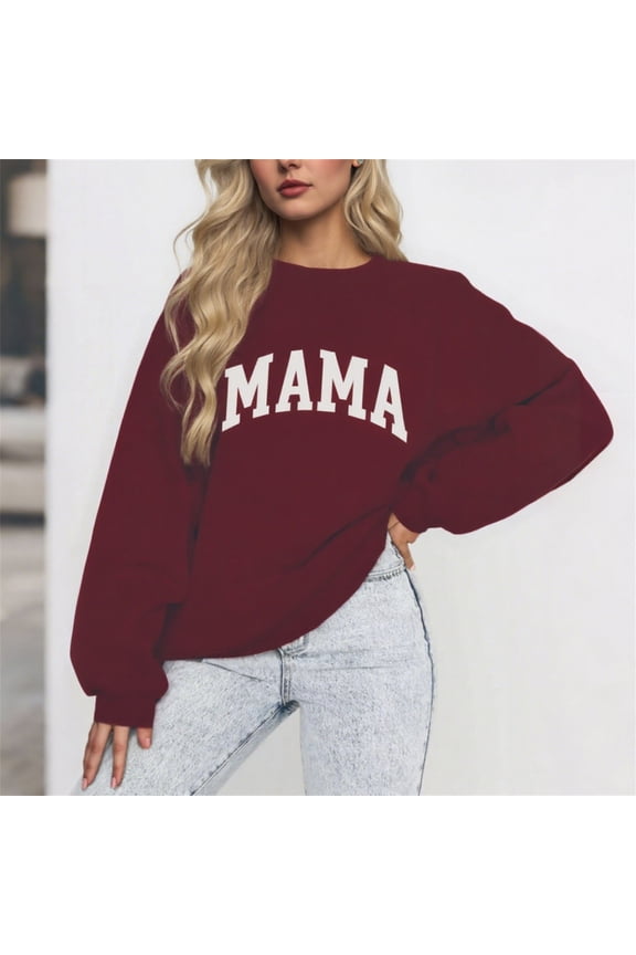 Women Long Sleeve Mama Sweatshirts Oversized Crewneck Pullover Hoodies Casual Knit Graphic Mom Tops Sweater