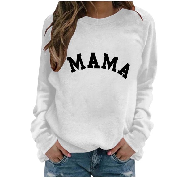 Ounisa Women Long Sleeve Mama Sweatshirts Round Neck Pullover Loose Lightweight Blouse Tops
