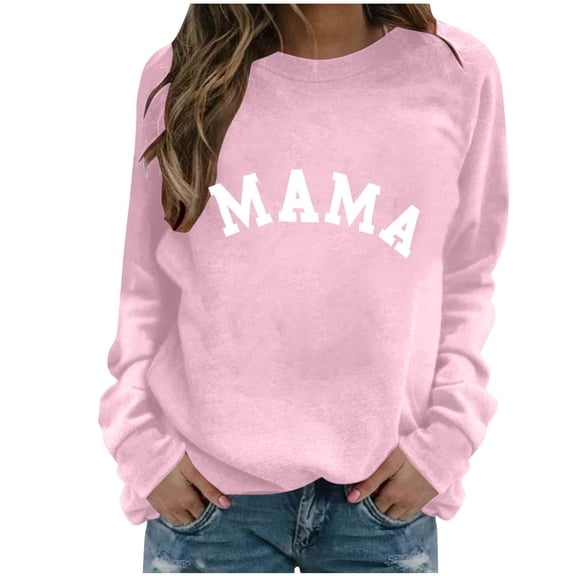 Ounisa Women Long Sleeve Mama Sweatshirts Round Neck Pullover Loose Lightweight Blouse Tops