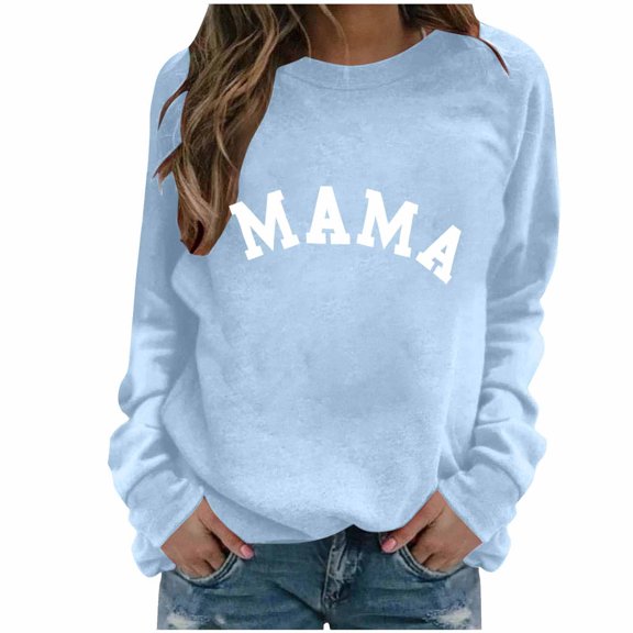Ounisa Women Long Sleeve Mama Sweatshirts Round Neck Pullover Loose Lightweight Blouse Tops