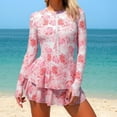 thumbnail image 1 of Ounisa Women Long Sleeve Rash Guard Swimdress Thumb Holes Surfing Printed One Piece Zipper Skirted Swimsuit Swim Shirt, 1 of 5