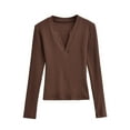 thumbnail image 1 of Ounisa Women Long Sleeve V Neck T Shirts Casual Thermal Tops Slim Fit Basic Tight Tees Going Out Top, 1 of 4