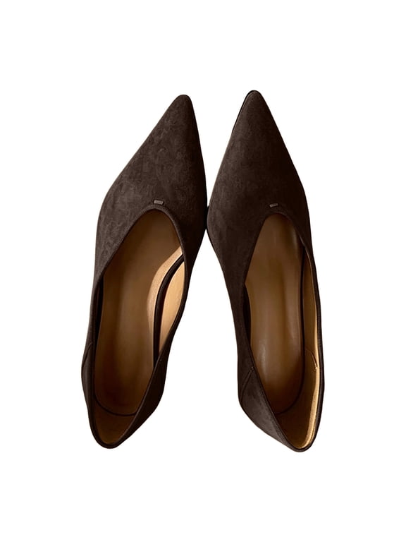 Women Matte Suede Pointed Toe Flat Shoes V Cut Slip On Soft Cushioned Insole Casual Office Daily Footwear