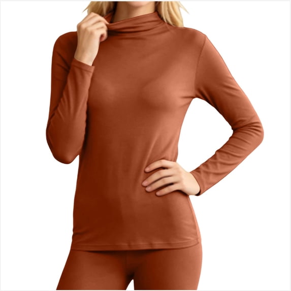 Ounisa Women Mock Neck Baselayer Tops Long Sleeve Built In Bra Pads Soft Thermal Shirts Solid Color Slim Daily Underwear