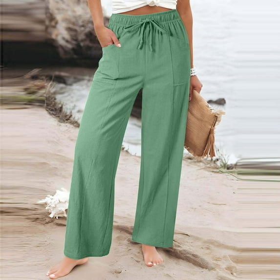 Ounisa Women Office Wide High Waist Pants Loose Fit Elastic Waist Pleated Front Trousers for Work Casual