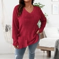thumbnail image 1 of Ounisa Women Plus Size Casual Knit Sweater V Neck Solid Color Tops Lightweight Long Sleeve Blouses, 1 of 8
