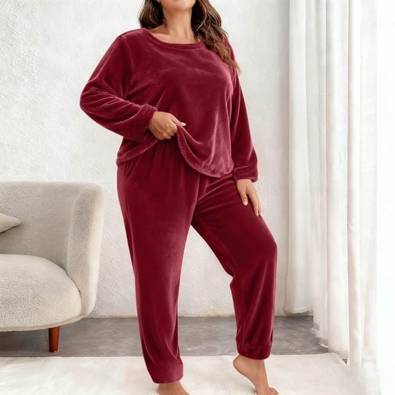 Ounisa Women Plus Size Pajama Set, Long Sleeve Button-Down Soft Comfy Two-Piece Sleepwear Lounge Set