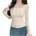 thumbnail image 1 of Ounisa Women Sexy V Neck Lace Long Sleeve Shirts Basic Fitted Lined Trendy Fall Tops, 1 of 9
