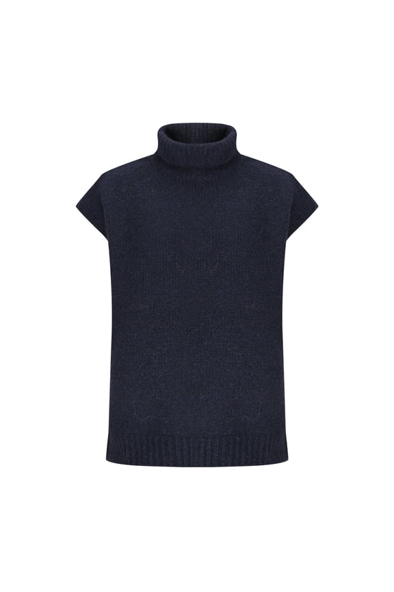 Women Sleeveless High Neck Turtleneck Stretchable Knit Sweater Top
