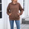 thumbnail image 1 of Ounisa Women Solid Basic Fleece Letter Loose Hoodie Sweatshirt Long Sleeve Kangaroo Pocket Drop Shoulder Pullovers Top, 1 of 7