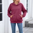 thumbnail image 1 of Ounisa Women Solid Basic Fleece Letter Loose Hoodie Sweatshirt Long Sleeve Kangaroo Pocket Drop Shoulder Pullovers Top, 1 of 7