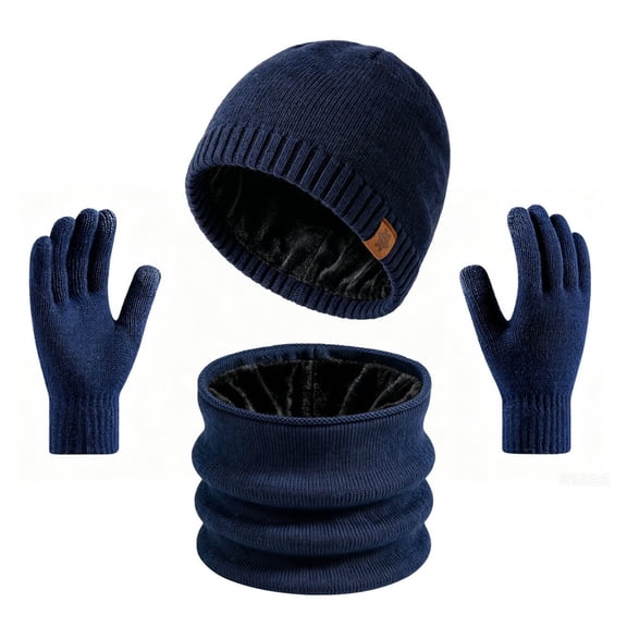 Ounisa Women Winter 3 PCS Accessory Set Ribbed Knit Beanie Hat Multi Purpose Neck Gaiter Face Cover Touchscreen Gloves Warm Cold Weather Kit