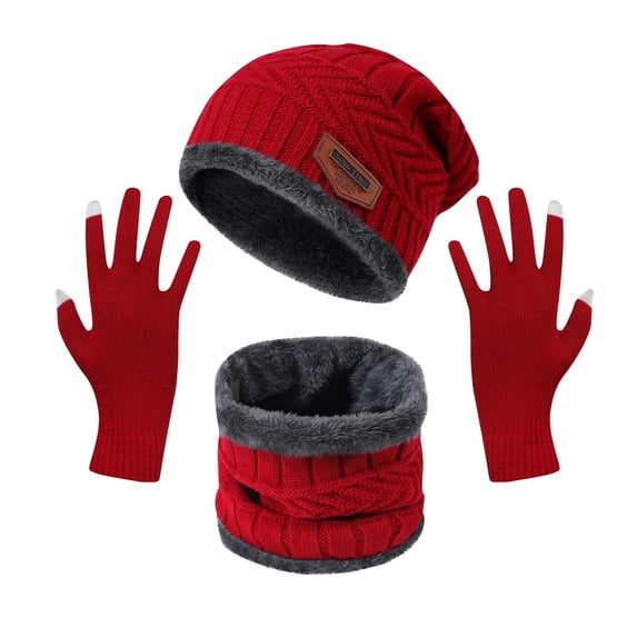 Ounisa Women Winter 3 PCS Accessory Set Ribbed Knit Beanie Hat Multi Purpose Neck Gaiter Face Cover Touchscreen Gloves Warm Cold Weather Kit