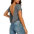 thumbnail image 1 of Ounisa Women's Basic Short Sleeve Scoop Neck Crop Top Backless Shirt, 1 of 7
