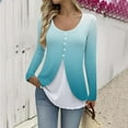 thumbnail image 1 of Ounisa Women's Blouse False Two-Piece Long Sleeve T Shirt for Women Trendy Tops Crewneck Stylish Fake Two Piece T Shirt, 1 of 6