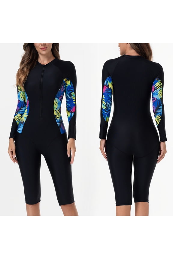 Women's Boyleg One Piece Rash Guard with Built in Bra Zip Front UPF50+ Long Sleeve Full Body Surfing Swimsuit