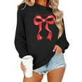 thumbnail image 1 of Ounisa Women's Casual Crew Neck Sweatshirt Loose Soft Long Sleeve Bow Printed Pullover Christmas Tops, 1 of 7