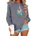 thumbnail image 1 of Ounisa Women's Casual Crew Neck Sweatshirt Loose Soft Long Sleeve Christmas Tree Bow Printed Pullover Christmas Tops, 1 of 4