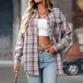 thumbnail image 1 of Ounisa Women's Casual Plaid Flannel Shacket Jacket Oversized Button down Long Sleeve with Pocket Fall Shirts Jacket Lapel Coats Tops, 1 of 8