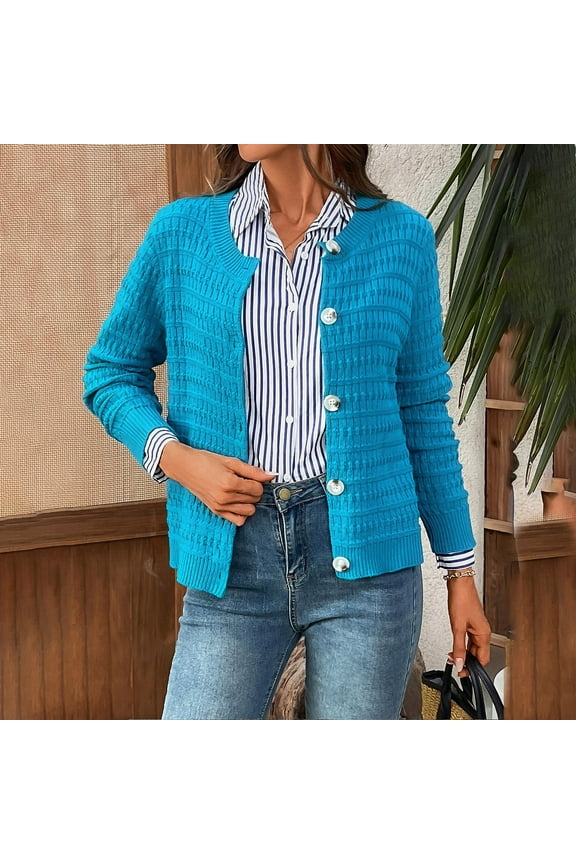 Women's Coats Knit Cardigan Sweaters Casual Round Neck Long Sleeve Blouse Open Front Button down Trendy Jackets Outerwear Tops