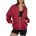 thumbnail image 1 of Ounisa Women's Coats Tops Oversized Zip up Hoodies Sweatshirts Casual Fall Winter Drawstring Y2k Outerwear Jackets with Pockets, 1 of 5